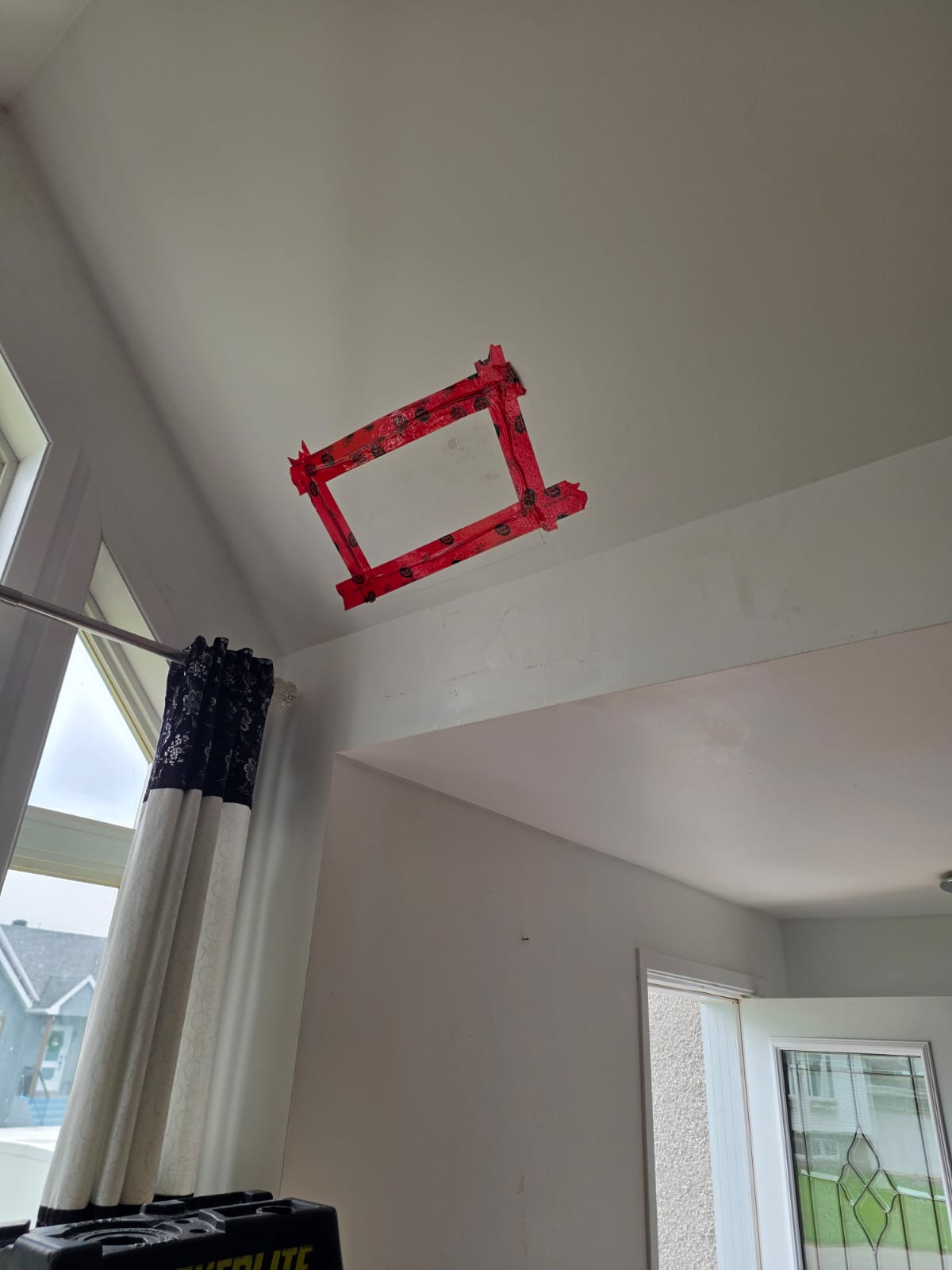 Hidden bee colony visible inside an insulated ceiling cavity